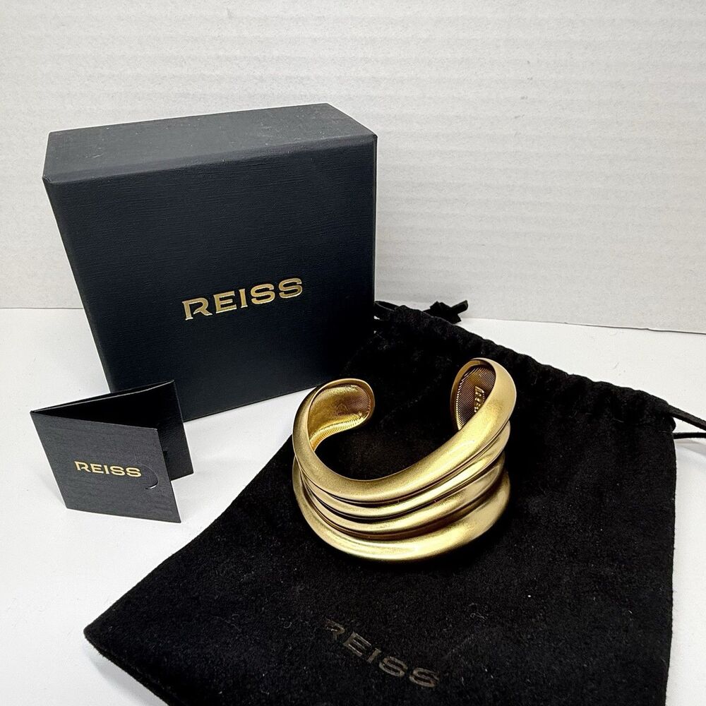 REISS Florence Fluid Sculpted Cuff Bracelet in Gold Tone New